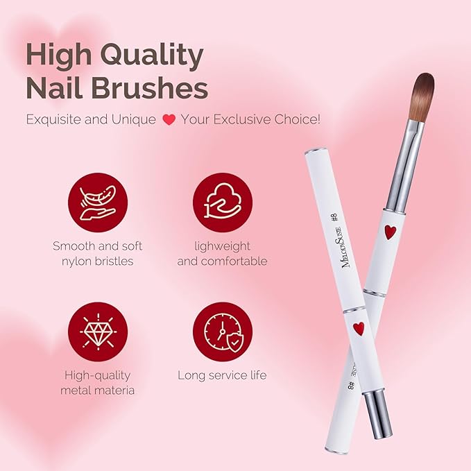 MelodySusie 4Pcs Acrylic Nail Brush Set, Size 8/12/14/16 for Acrylic Powder Nail Extension and 3D Nail Carving for DIY Home Salon