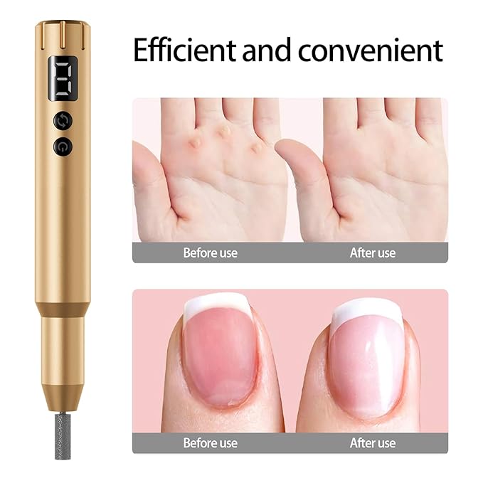Nail Drill Kit Electric Rechargeable Set Cordless Nail Art Grinding Machine Compact Professional Nail File for Gel Manicure Pedicure Polishing Tool Household,Nail Removal Machine (Golden)