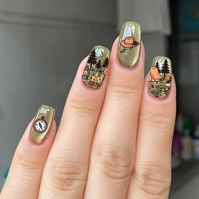 PH PandaHall 3pcs Animal Plant Nail Stamping Plates, Grassland Scene Nail Art Templates Beautiful Sight Stainless Steel Image Plate Art Stencils for Women DIY Print Manicures Salon Design Supplies