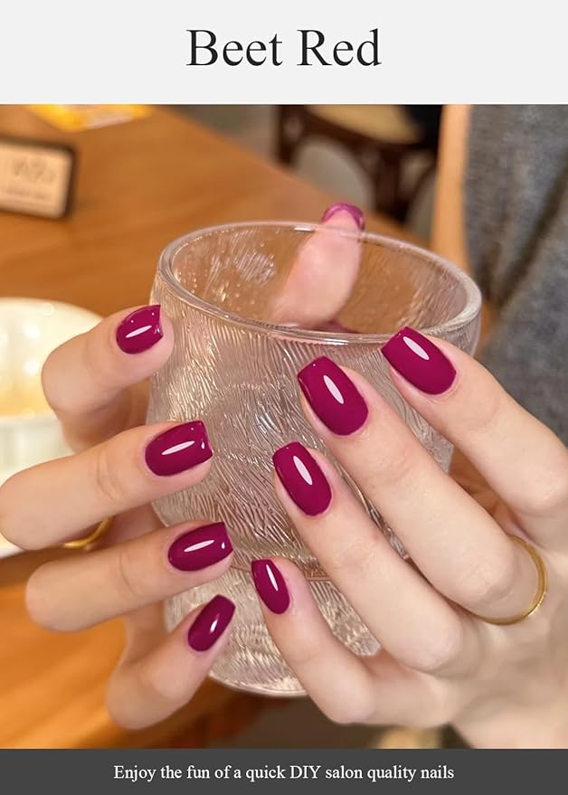 Semi Cured Gel Nail Strips (Beet Red), Berry Pink, 20 Pcs Gel Nail Wraps, Stickers, UV Light Required, Salon Quality, Long Lasting