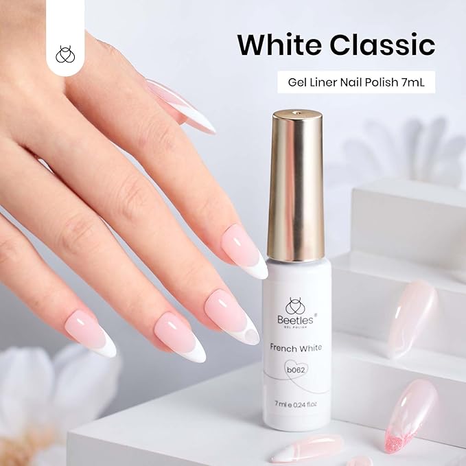 beetles Gel Polish Swirl Nail Art White Gel Liner Nail Polish 1 pcs 7ml Classic White Color Nails Art Paint for Thin French Tip Line Soak off Uv Lamp Manicure Salon