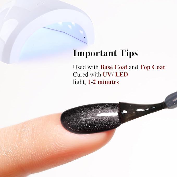 Pearl Gel Polish, 0.5 Fl Oz Black Glitter Pearl Gel Nail Polish Sparkle Shimmer Fall Winter for Art DIY Manicure Soak off LED UV