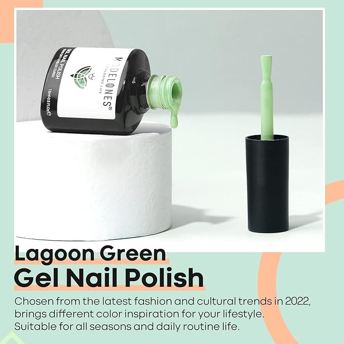 modelones Green Gel Nail Polish Milky Green Soak Off U V Light Pastel Nail Polish Pale Macaron Colors Nail Art Gel Design 15ML