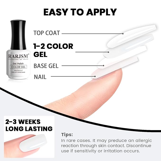 RARJSM Milky White Gel Nail Polish with Blue Glitter Clear Sheer White Nude Shimmer Gel Polish 15ml UV LED Soak Off Transparent Soft White Color Home Salon French Manicure Varnish Curing Requires