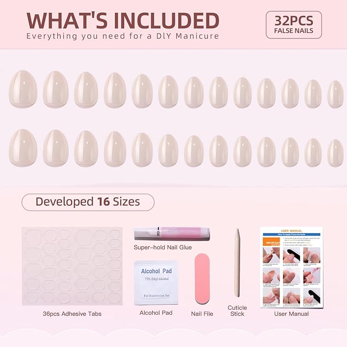 30 Pcs Almond Shaped Soft Gel Press on Nails Short Fake Nails with Glue on Nails Glossy False Nails with Chrome Designs Solid Color Acrylic Nails Full Cover Quality Stick on Nails Kit for Women