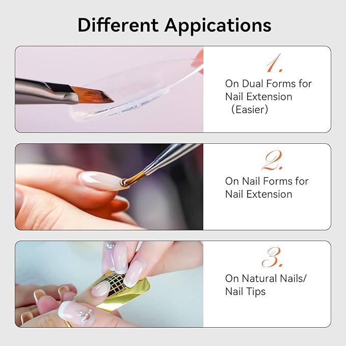 Makartt Clear Gel Builder Kit: Self-Levelling, Long Lasting Extension Hard Gels for Strengthener, Broken Nails Repair Gel Kit with Paper Forms, Dual forms, Nail File and Dual-End Brush 1.06 oz