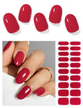 Semi Cured Gel Nail Strips (B Red), 20 Pcs Gel Nail Wraps, Stickers, UV Light Required, Salon Quality, Long Lasting