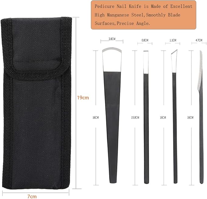 Watris Veiyi 4PCS Pedicure Knife Set, Ingrown Toenail Removal Kit, Pedicure Callus Shaver Tools, Professional Foot Scraper, Steel Foot Care for Dead Skin Corn Foot Remover Foot File Rasp (6.3in)