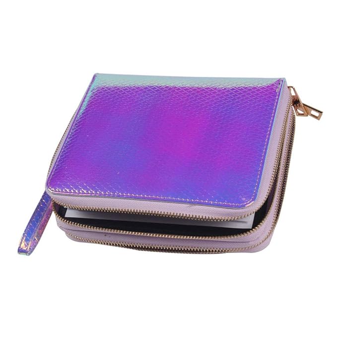 120 Slots Nail Stamping Plate Holder Case Laser Style Rectangular Manicure Nail Art Plate Organizer with Double Zipper Nail Template Case (C)