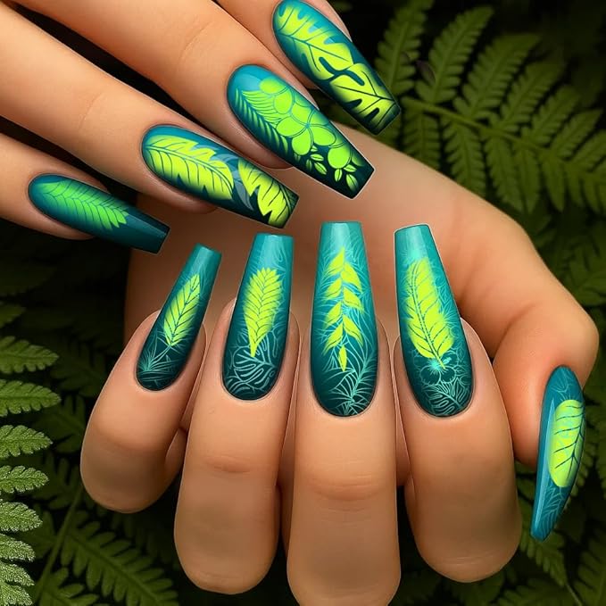 PH PandaHall Leaf Nail Stamping Plates Rainforest Leaves Nail Image Plates Flower Theme Nails Art Stencils Tropical Plants Manicure Stamp Templates for Women Manicures Salon Design DIY Printing, 2pcs