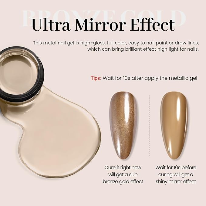 RARJSM Metallic Painting Gel Nail Polish Bronze Gold Chrome 3D Metal Painted Drawing Gel Polish 8ml Reflective Mirror Effect Glossy Shine Soak Off Curing Need Home Salon DIY Nail Art Liner Design