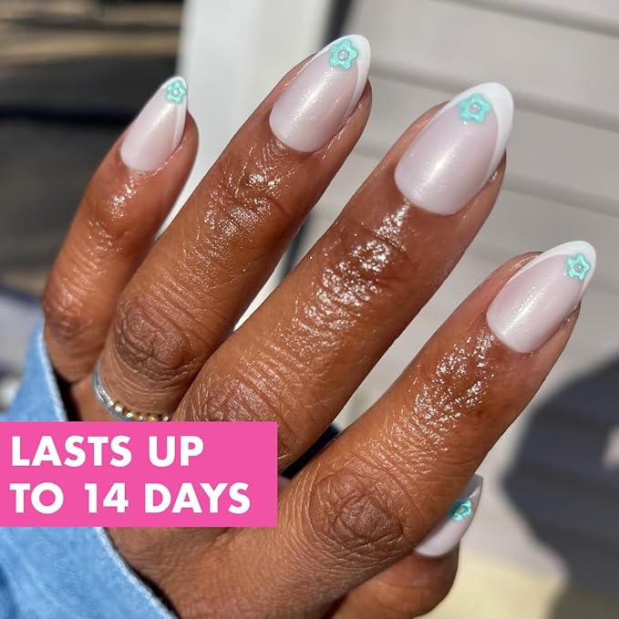 Olive & June Maximalist Instant Mani Press-On Nails (Glue) | 42 Fake Nails, 21 Sizes | Non-Toxic, Long-Lasting Big, Bold Gorgeous Realistic Look | Medium, Almond | Puffy Flower Chrome French