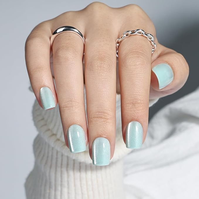 Press On Nails, Short Square Green Glazed Press on Nails Frosted Mint Nails Press Ons for Women DIY Fake Nails Kit with Glue, Reusable Glue on Nails Short in 15 Sizes - 30pcs, Frosted Mint