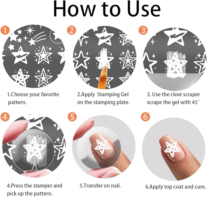 PH PandaHall 3pcs Star Moon Nail Stamping Plates Falling Stars Nail Art Plates Pentagram Patterns Manicure Art Templates Night Sky Nails Stamper Plate for Women DIY Manicures Salon Printing Design
