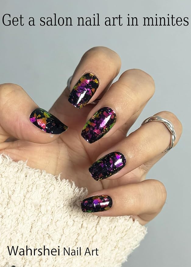 Semi Cured Gel Nail Strips, Purple Gold Foil 20pcs Adhesive UV Sticker, Wraps for Home Manicure DIY