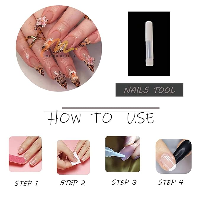MISUD Press on Nails - Long Stiletto Fake Nails with Brown Leopard, Acrylic Bear Flower Design 24 pcs