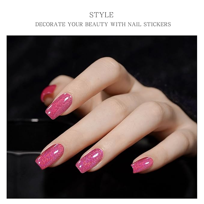JMEOWIO Gel Nail Stickers Red Glitter Semi Cured Gel Nail Strips Wraps UV/LED Nails Art Design Decoration Accessories