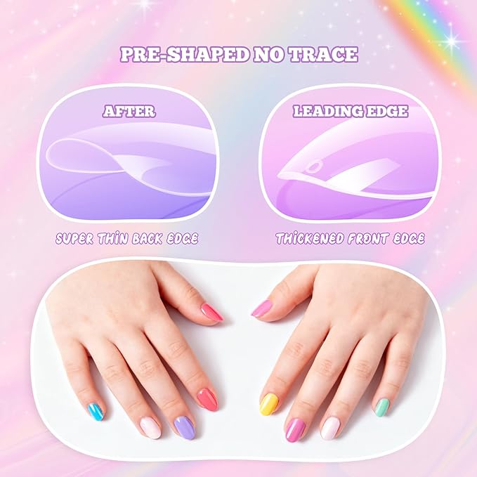 krofaue Short Kids Press on Nails - 260Pcs Clear Full Matte Soft Gel Almond Nail Tips DIY Nail Extension Gift for Children Girls with 13 Sizes (12-16 years old)