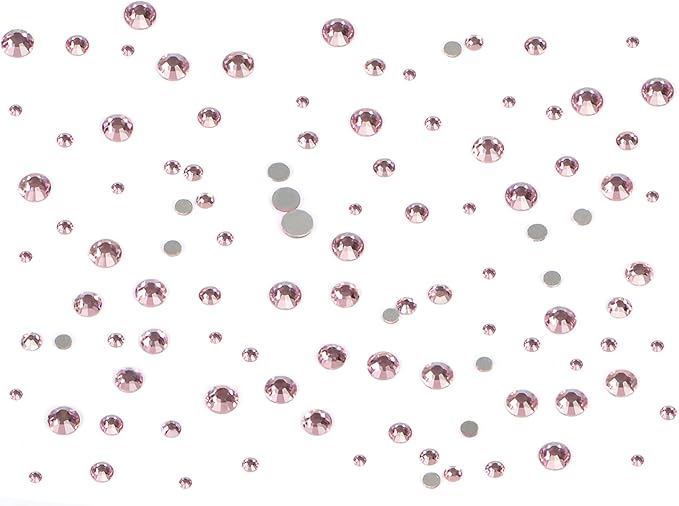 Bymitel 7200 Pieces 6 Mixed Sizes Glue Fix on Glass Rhinestones Round Crystal Gems Flatback for DIY Jewelry Making with one Picking Pen(6-Sizes 7200PCS, Lt. Rose)