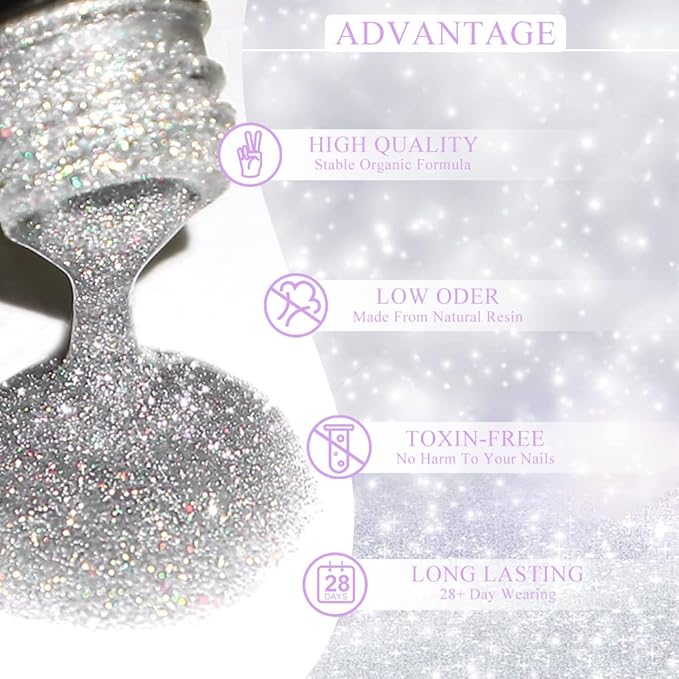 MIZHSE 6 Glitter and 6 Holographic Gel Nail Polish, Sparkle Shiny Glossy Rainbow Iridescent High Pigment Gel Polish Nail Lacquer Soak Off Manicure Art Gift for Ladies