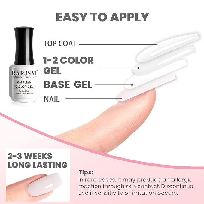 RARJSM Nude Milky White Fiber Glass Rubber Base Gel Nail Polish for Repair Broken Nails Strengthener Gel Base Coat Transparent Brush on BuildingGel in a Bottle Soak Off UV LED Curing Requires 15ml