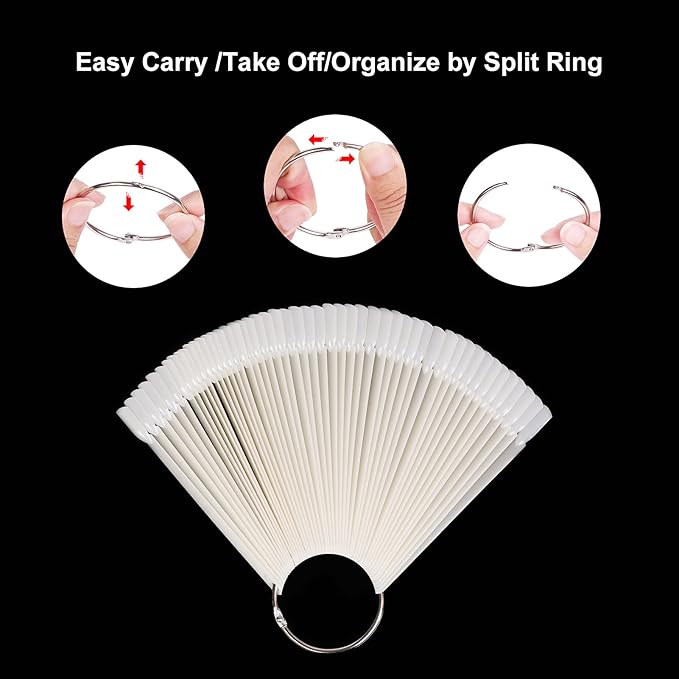 100 ps Fan-Shaped Nail Swatch Sticks with Number Stickers, Practice Nail Tips, Color Display Wheel, Sample Tips Sticks. (Natural)