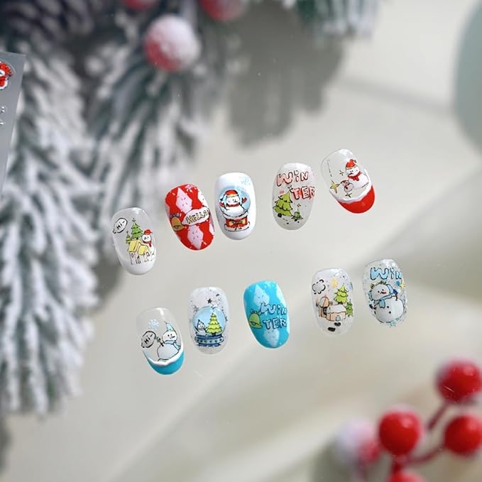 Christmas Nail Stickers Red Snowman Nail Art Stickers 5D Embossed Christmas Tree Nail Decals Winter Snowflake Nail Art Supplies 3D Self Adhesive Xmas Holiday Nail Design for Women Girls 1 Sheets