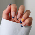 Glamnetic x Fanatics Press On Nails - West Virginia Mountaineers | Short Almond Fake Nails, Collegiate Mountaineer Blue French Tips, College Nails, Salon-Quality | 15 Sizes - 30 Nail Kit with Glue