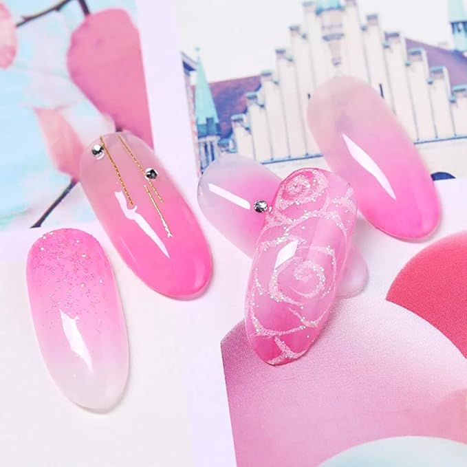 SILPECWEE 1Pc UV Gel Nail Gradient Sponges Pen With 16Pcs Replaceable Sponge Heads Double Head Nail Ombre Brush Acrylic Manicure DIY Nail DesignTools