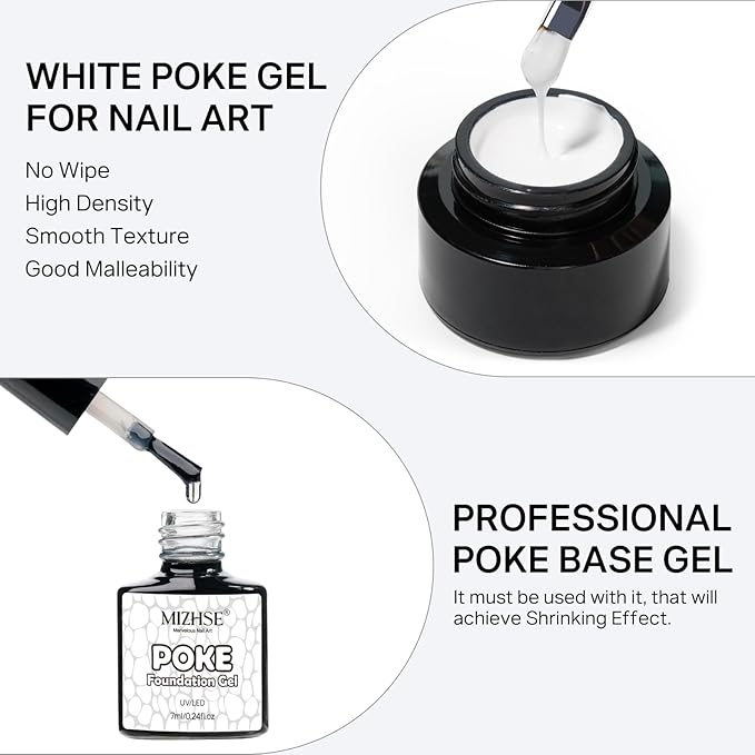 MIZHSE White Poke Gel Nail Art Kit, with Professional Poke Foundation Gel and Brush Tool, Nail Stamper for French Nails, French Tip Nail Stickers Multifunctional Drawing Painting Nails Art Design