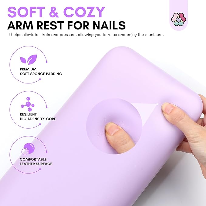 SAVILAND Arm Rest for Nails Tech Professional: 15.7*5.9*5.5 Inches Hand Rest for Nails Tech Purple Super-Comfort Big Nail Arm Restwith Microfiber Leather Mat Hand Pillow Cushion Nail Salon Manicure