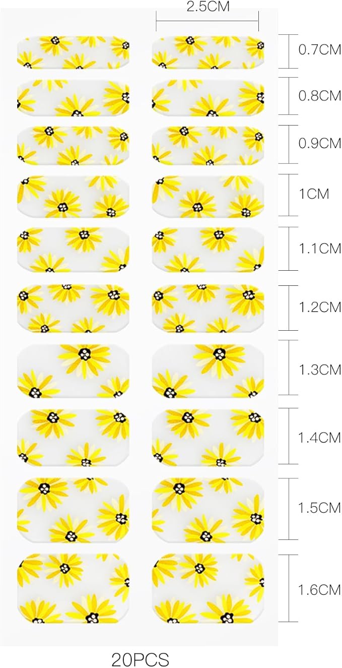 JMEOWIO Gel Nail Stickers Sunflower Daisy Flower Semi Cured Gel Nail Strips Wraps UV/LED Supplies Nails Art Design Decoration Accessories