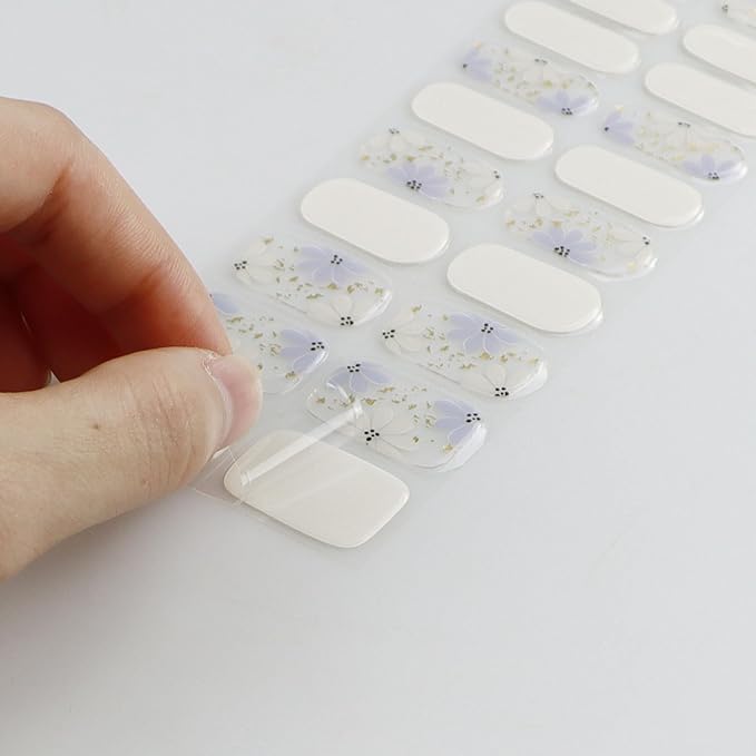 JMEOWIO Gel Nail Stickers Beige Purple Flower Semi Cured Strips Wraps UV/LED Supplies Art Design Decoration Accessories