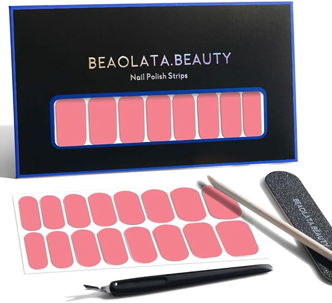 Nail Polish Strips, 32PCS Salon Quality Wraps, Long Lasting Gel Nail Stickers for Women Easy Apply& Remove (Cyber Pink)