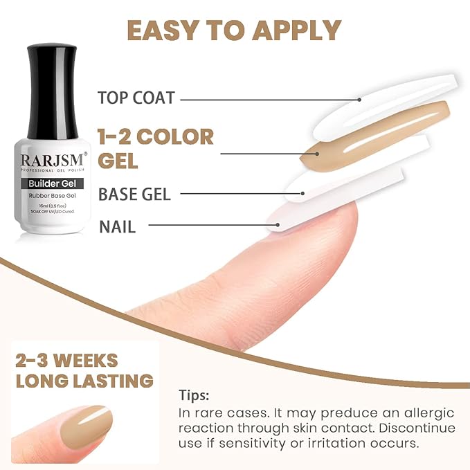 RARJSM Rubber Base Gel Cashmere Pink Natural Sheer Jelly Color Extend Rubber Base Coat Gel Nail Polish Gel Builder in a Bottle 15ml Soak Off LED UV Curing Requires Salon Home DIY Use French Manicure