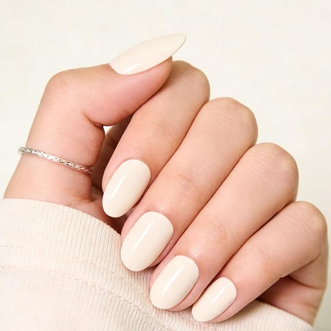 White Press On Nails Almond,Medium Soft Gel Fake Nail Kit With Nail Glue,30-Piece-15 Sizes Durable Reusable Press On Nails for Women Gift(HCK506 peachy-pink)