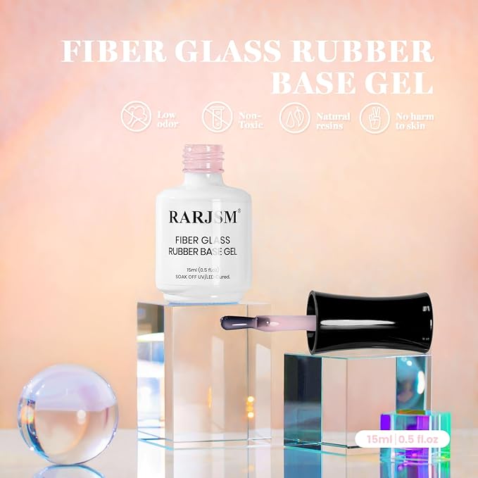 RARJSM Nude Sheer Pastel Purple Pink Fiber Glass Rubber Base Gel Nail Polish for Repair Broken Nails StrengthenerGel Base Coat Transparent Brush on Building Gel in a Bottle Curing Requires 15ml