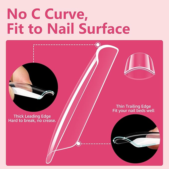 Quaferen Clear Square Nail Tips, 504Pcs XXXL Extra Long Tapered Square Straight Acrylic Nail Tips, Full Cover No C Curve Gel False Nail Extension Tips for Nail Art