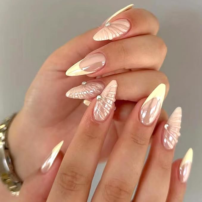 6 Packs (144 Pcs) | Reusable Press on Nails | Stick on Nails 12 Sizes-6 Styles|Almond Nails