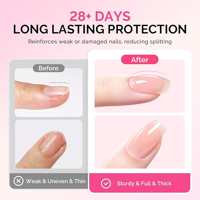 MelodySusie Builder Gel Nail Polish Set, Base Colors Nude Pink White Clear Nail Thickening Rubber Base Gel Polish,Soak Off UV Extension,Rhinestone Nail Glue in a Bottle Gift for Women 6 Colors