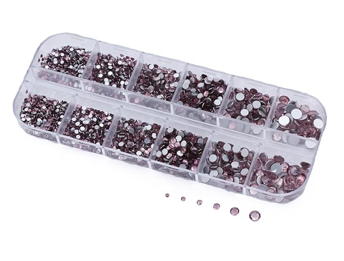 Over 2100 Pieces Pink Lt Rose Flat Back Glass Rhinestones Crystals for Nail Art Kit 6 Sizes (1.4mm - 4.8mm)