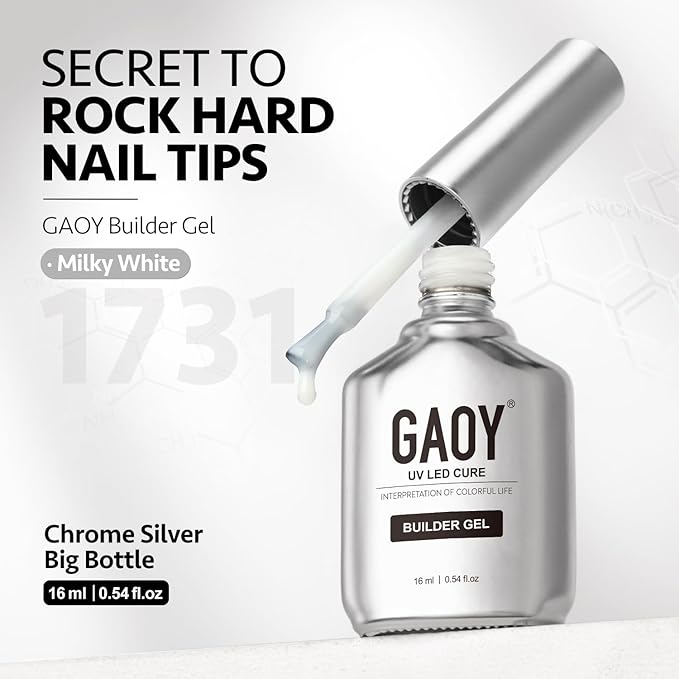 GAOY Builder Gel for Nails, 16ml Nail Strengthener in a Bottle, Nail Extension Hard Gel, Soak Off Long Lasting UV Light Cure, 1731 Milky White, Base Coat Top Coat Needed