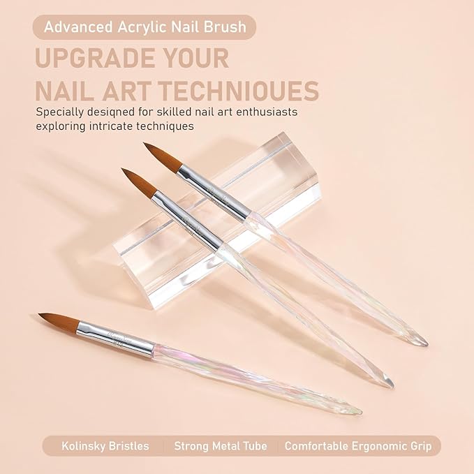 3PCS Acrylic Nail Brush Set, Size 8/10/12 Professional Nail Brushes for Application Acrylic Powder Brush for Nail Art DIY Home Salon Nail Manicure Tool