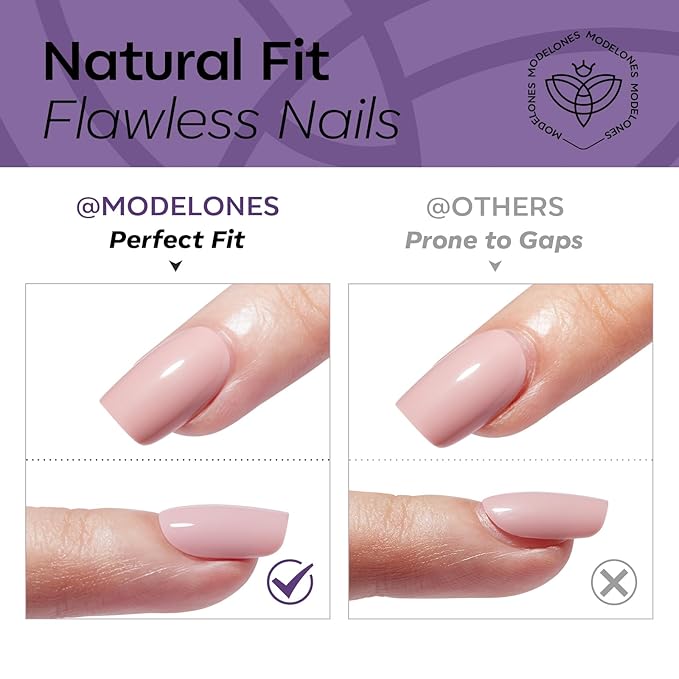 Modelones Midnight Purple Press on Nails, Short Square Fake Nails, Reusable Nail Kit with Nail Glue Adhesive Tabs Mini Nail File, Nails Press Ons 32Pcs16 Sizes, Women Girl Gift