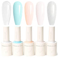 VENALISA 10 ML White Gel Nail Polish Set with DIY Nail tips Kit, 5Pcs White Blue Baby Pink Red Glittle Pastel Gel Polish Color High Gloss Soak Off U V Nail Manicure Salon DIY