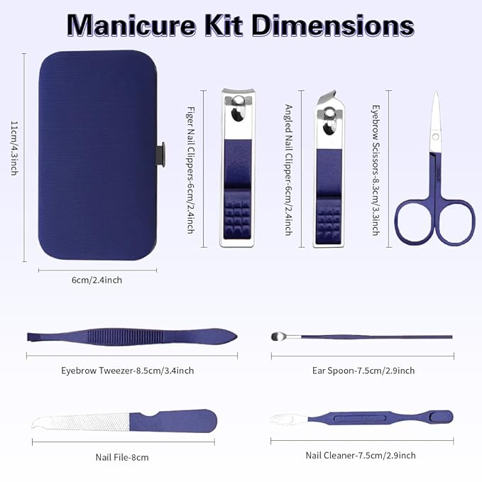 Travel Nail Clippers Kit, Personal Care Manicure and Pedicure Set for Men Women, Grooming Kit Gifts for Business Family Parent (Blue)