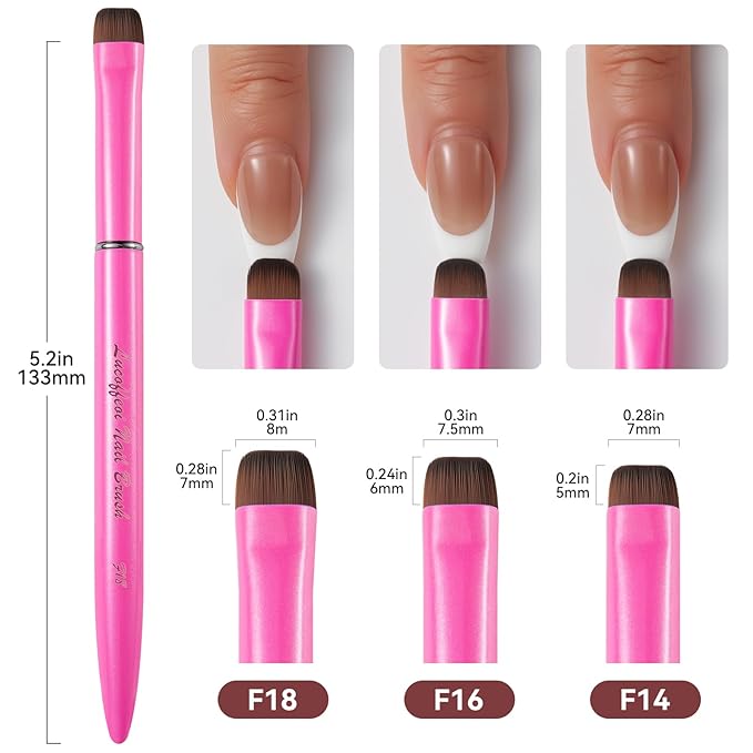 Nail Brush for French Tip, Nail Cleaning Brush for Gel & Acrylic - Professional Kolinsky Sable French Manicure Brush, Thin Nail Art Brush for Precise Clean Up & Polygel Application (Pink, F14)