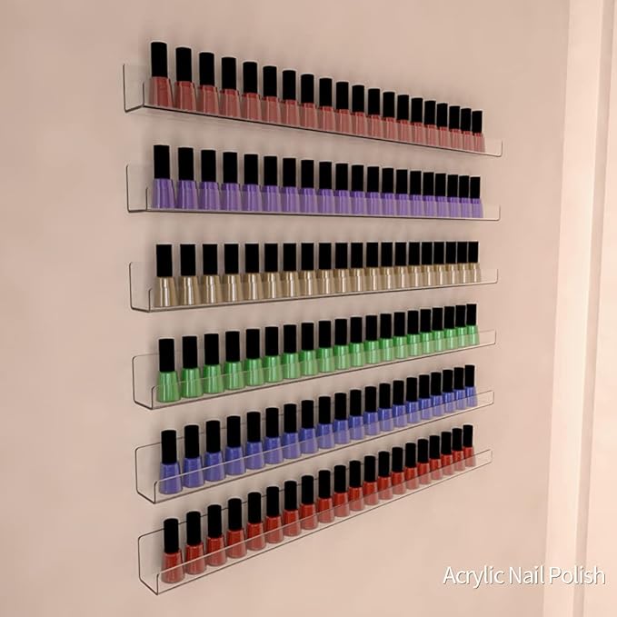 24 Inches Acrylic Nail Polish Rack for Wall, Clear Nail Polish Organizer Wall Mounted for 150 Bottles, 6 Pack