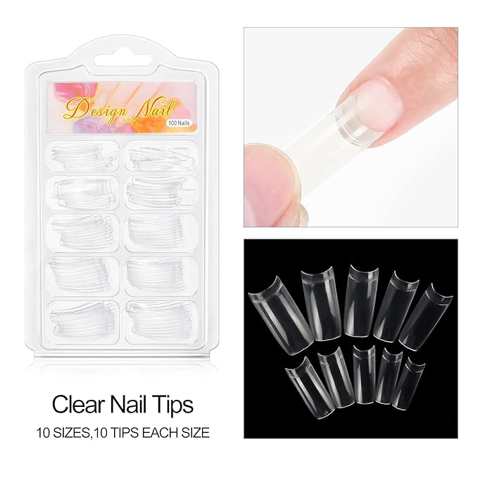 Acrylic Nail Kit for Beginners ,Clear/White/Pink Acrylic Powder Set Nail Drill U v light Nail Kit for Beginner 100PC Fake Tips Brush Manicure Tools for Extensions Starter Set DIY Home Salon