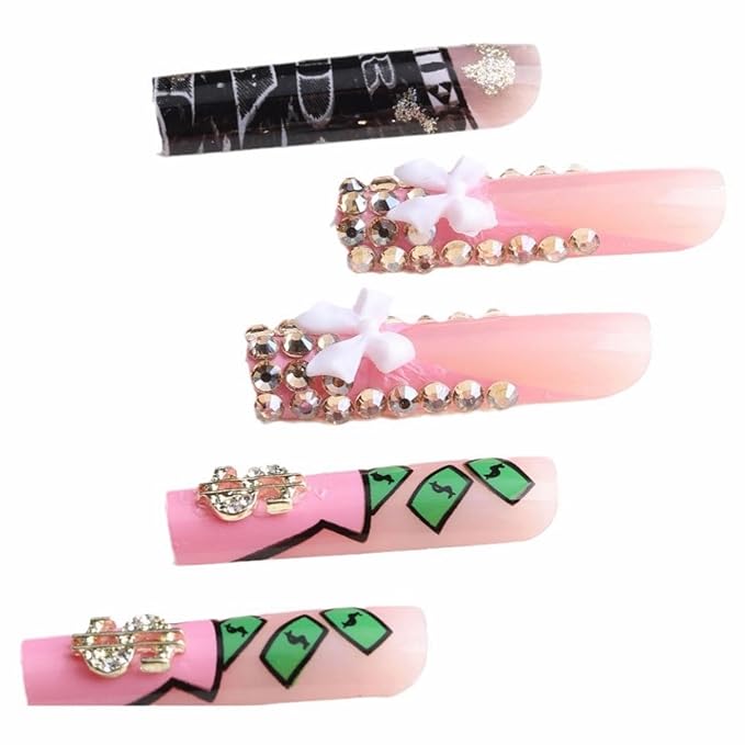 MISUD Press on Nails - Extra Long Square Glue on Nails with French Tip, Acrylic Dollar Money Design 24 pcs